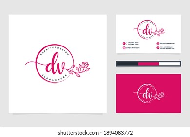 Colección de logotipos de las letras iniciales DV Feminine y plantilla de tarjetas de visita.
