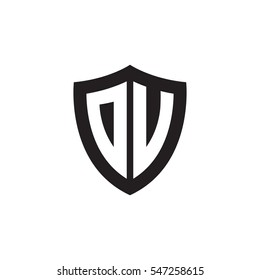 Initial letters DV, OV, DU, OU, shield shape black monogram logo