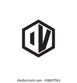 Initial letters DV, OV, negative space hexagon shape monogram logo