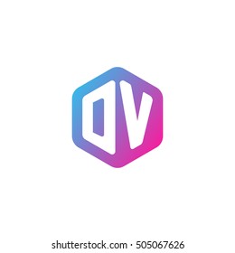 Initial letters DV rounded hexagon shape blue pink purple simple modern logo