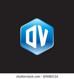 Initial letters DV rounded hexagon shape blue modern logo