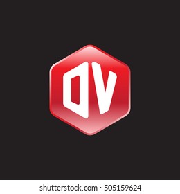 Initial letters DV rounded hexagon shape red modern logo