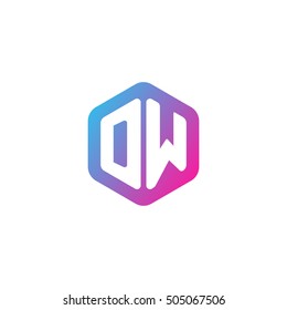 Initial letters DW rounded hexagon shape blue pink purple simple modern logo