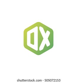 Initial letters DX rounded hexagon shape green simple modern logo