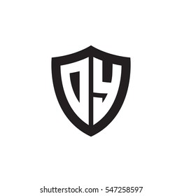 Initial letters DY, OY, shield shape black monogram logo