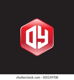 Initial letters DY rounded hexagon shape red modern logo