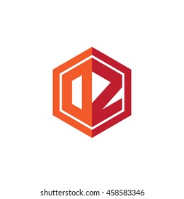 Initial letters DZ, OZ, hexagon shape logo red orange