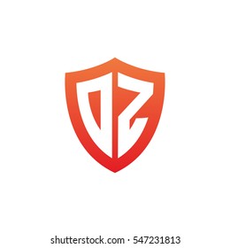 Initial letters DZ, OZ, shield shape red simple logo