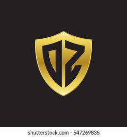 Initial letters DZ, OZ, shield shape gold logo