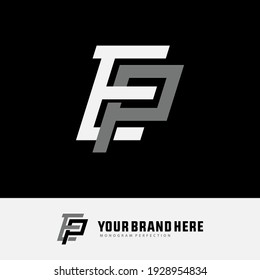 Initial letters E, P, EP or PE overlapping, interlock, monogram logo, white and gray color on black background