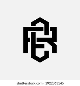 Initial letters E, R, ER or RE overlapping, interlock, monogram logo, black color on white background