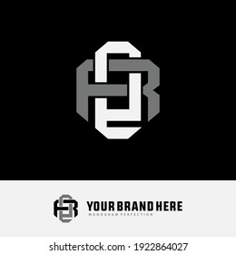 Initial letters E, R, ER or RE overlapping, interlock, monogram logo, white and gray color on black background