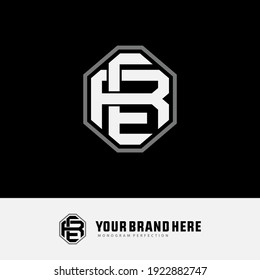 Initial letters E, R, ER or RE overlapping, interlock, monogram logo, white and gray color on black background