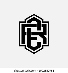 Initial letters E, R, ER or RE overlapping, interlock, monogram logo, black color on white background