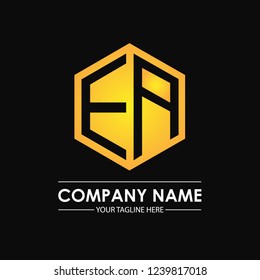 Initial letters EA hexagon shape logo design black gold