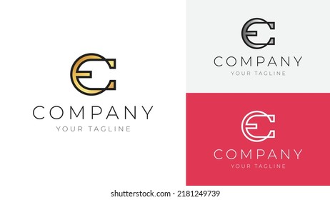 Initial letters EC Abstract vector monogram symbol template. Alphabet EC , CE monochrome with silver, gold icon set Illustration