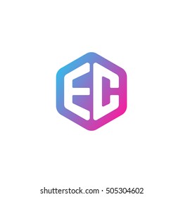 Initial letters EC rounded hexagon shape blue pink purple simple modern logo
