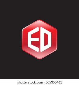 Initial letters ED rounded hexagon shape red modern logo