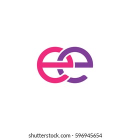 Initial letters ee, round linked chain shape lowercase logo modern design pink purple