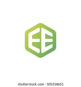 Initial letters EE rounded hexagon shape green simple modern logo