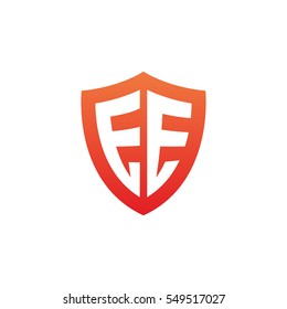 Initial letters EE shield shape red simple logo