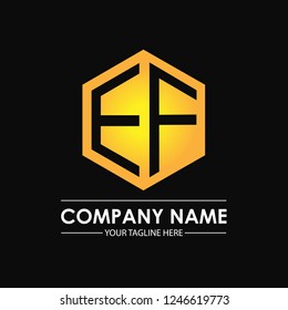 Initial letters EF hexagon shape logo design black gold