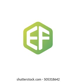 Initial letters EF rounded hexagon shape green simple modern logo