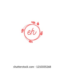initial letters eh beauty spa logo design, with flower, love and butterfly illustration