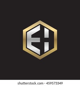 Initial letters EH negative space hexagon shape logo silver gold