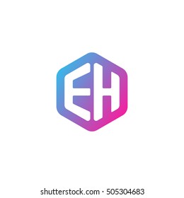 Initial letters EH rounded hexagon shape blue pink purple simple modern logo