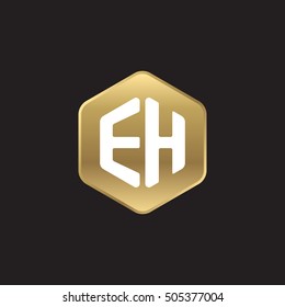 Initial letters EH rounded hexagon shape gold modern logo