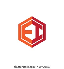 Initial letters EI hexagon shape logo red orange