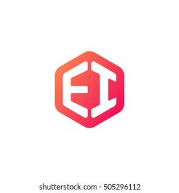 Initial letters EI rounded hexagon shape red orange simple modern logo