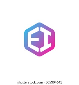 Initial letters EI rounded hexagon shape blue pink purple simple modern logo