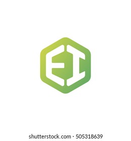 Initial letters EI rounded hexagon shape green simple modern logo