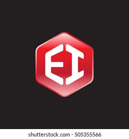 Initial letters EI rounded hexagon shape red modern logo
