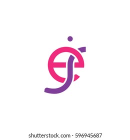 Initial letters ej, round linked chain shape lowercase logo modern design pink purple