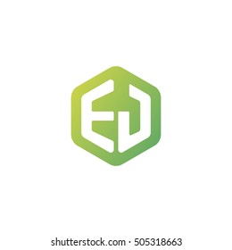 Initial letters EJ rounded hexagon shape green simple modern logo