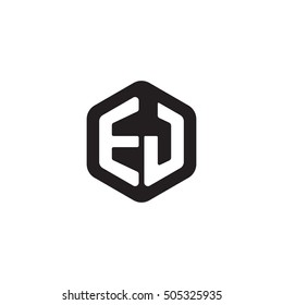 Initial letters EJ rounded hexagon shape monogram black simple modern logo