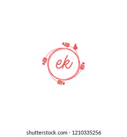 initial letters ek beauty spa logo design, with flower, love and butterfly illustration