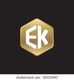 Initial letters EK rounded hexagon shape gold modern logo