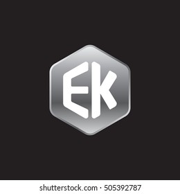 Initial letters EK rounded hexagon shape silver modern logo