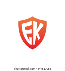 Initial letters EK shield shape red simple logo