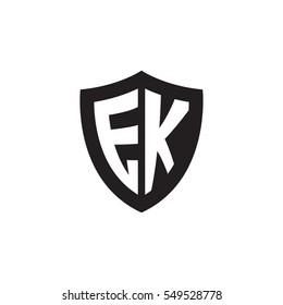 Initial letters EK shield shape black monogram logo
