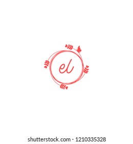 initial letters el beauty spa logo design, with flower, love and butterfly illustration