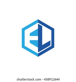 Initial letters EL negative space hexagon shape logo blue