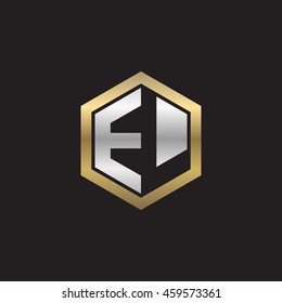 Initial letters EL negative space hexagon shape logo silver gold