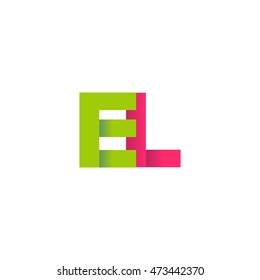 Initial letters EL overlapping fold logo green magenta