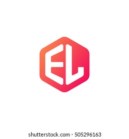 Initial letters EL rounded hexagon shape red orange simple modern logo