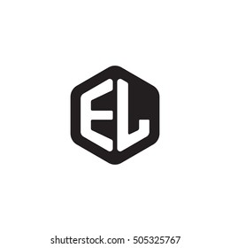 Initial letters EL rounded hexagon shape monogram black simple modern logo